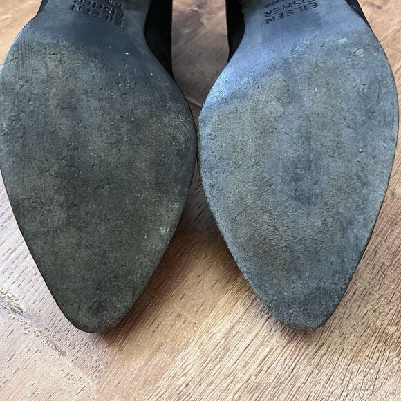 Eileen Fisher Vero Cuoio Suede Leather Ankle Block Heel Booties Women Sz 7 Black - Picture 10 of 12